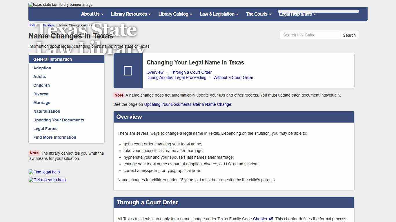 General Information - Name Changes in Texas - Guides at Texas State Law Library