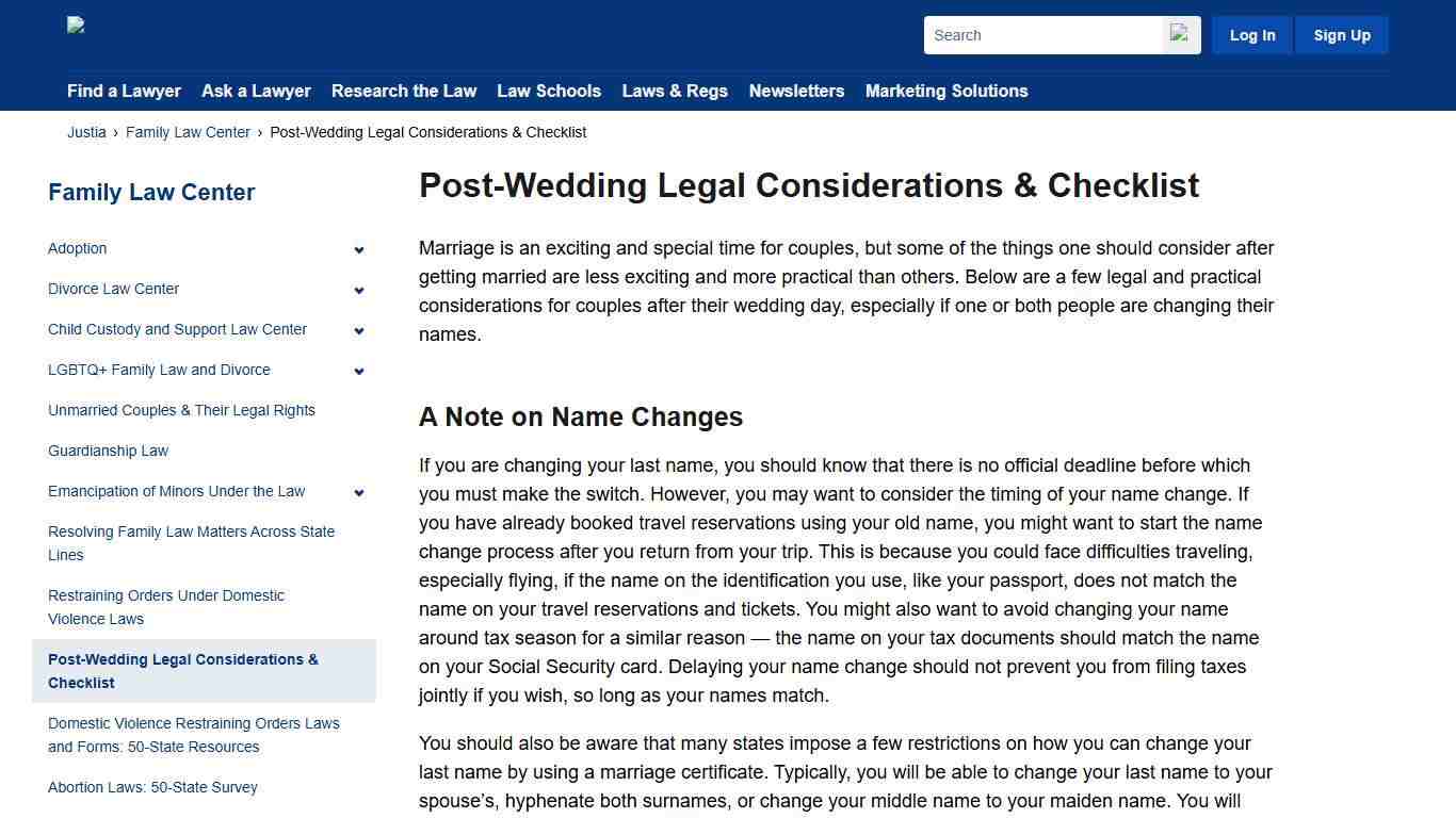 Post-Wedding Legal Considerations & Checklist Family Law Center Justia